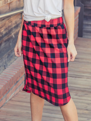 Buffalo Plaid Weekend Skirt - Red - S-3x