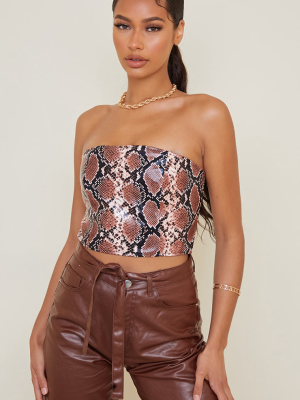 Brown Pu Snake Print Bandeau Top