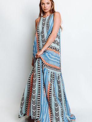 Long Zakar Pinelopi Dress In Blue/orange