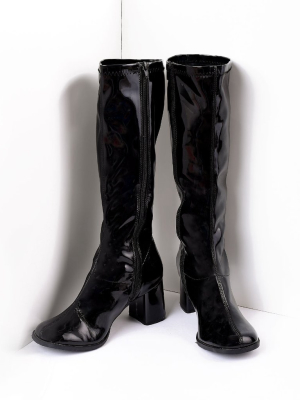 Black Patent Knee High Go Go Boots