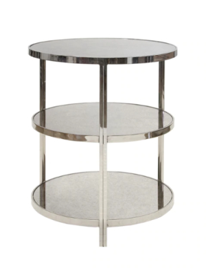 Nickel Plated 3 Tier Side Table With Antique Mirror Tops