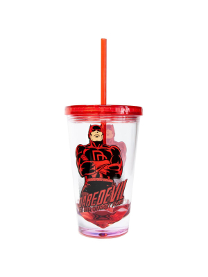Just Funky Official Daredevil Tumbler With Straw | Feat. Dardevil's Hero Pose | Holds 18 Oz