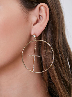 Cross Pendant Hoop Earrings