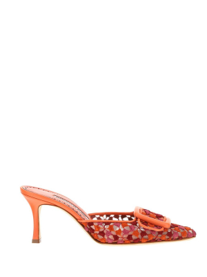 Manolo Blahnik Maysale Lace Heeled Mules