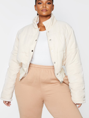 Plus Beige Peach Skin Cropped Puffer Jacket