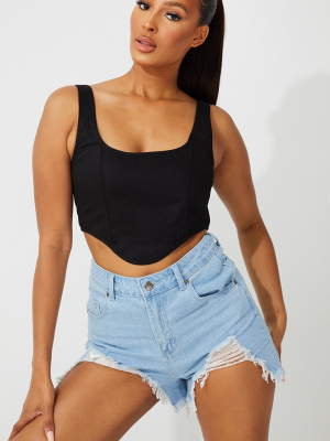 Mid Blue Wash Ripped Denim Shorts