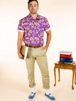 Tiger Time | Lsu Purple Base With Tigers Hawaiian Shirt