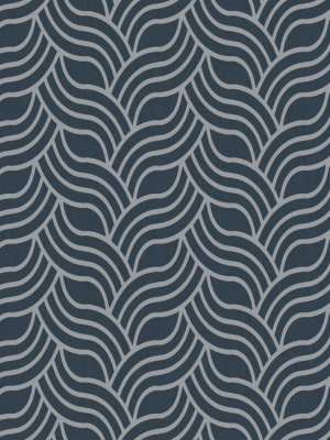 Interlocking Geo Wallpaper In Silver And Dark Gray-blue By York Wallcoverings