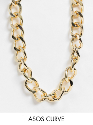 Asos Design Curve Necklace With 17mm Curb Chain Links In Gold Tone