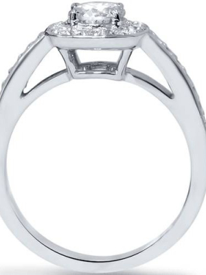 Pompeii3 1ct Cushion Halo Diamond Engagement Ring 14k White Gold