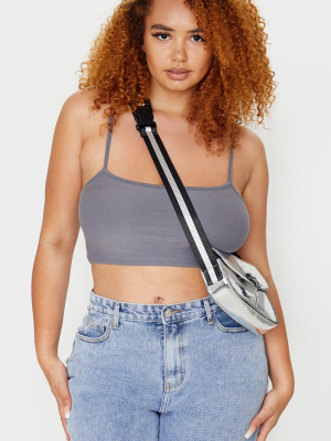 Plus Charcoal Grey Jersey Square Neck Crop Top