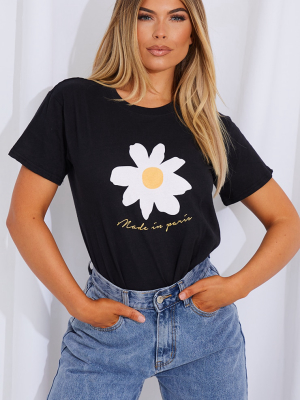 Black Daisy Printed T Shirt