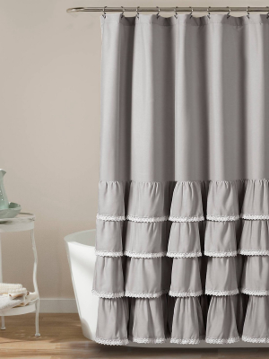 72"x72" Ella Ruffle Detailed Shower Curtain Gray - Lush Décor