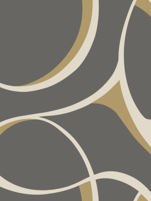 Elliptical Large Geo Wallpaper In Cream, Charcoal, And Metallic By York Wallcoverings