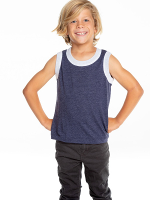 Boys Recycled Vintage Jersey Contrast Binding Muscle Tank