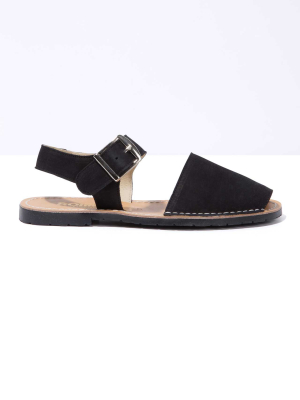 Noche Pesca - Black Nubuck Leather Ankle Strap Sandals