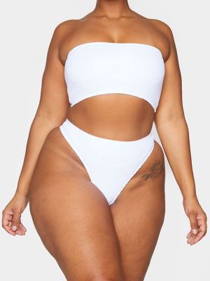 Plus White Crinkle Thong Bikini Bottoms