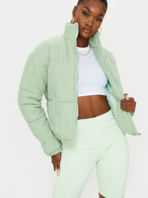 Tall Sage Green Cord Puffer Coat