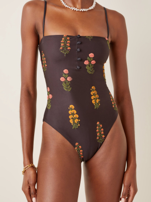 Durazno Dahlia-embroidered One-piece Swimsuit