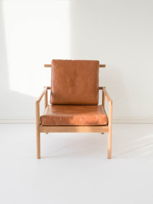 Oak & Leather Lounge Chair - Caramel
