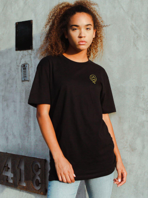 Happy Face Drip Embroidered Womens Tee