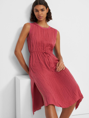 Crinkle Pleated Dress In Satin