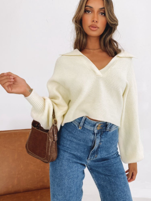 News Alert Collared Crop Sweater Cream