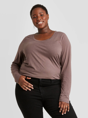 Women's Plus Size Long Sleeve Scoop Neck Essential T-shirt - Ava & Viv™