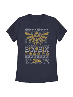 Women's Nintendo Ugly Christmas Legend Of Zelda Triforce T-shirt