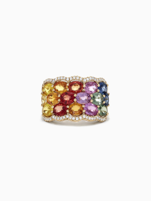 Effy Watercolors 14k Yellow Gold Multi Sapphire & Diamond Ring, 6.23 Tcw