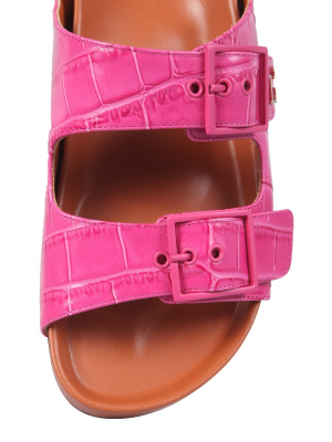 L'autre Chose Buckle Embossed Sandals