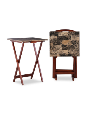 Faux Marble Tray Table Set - Linon