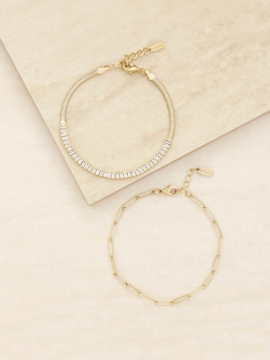 Links And Shine 18k Gold Plated Bracelet Set Of 2