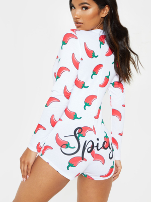 White Spicy Printed Pj Romper