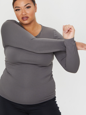 Plus Grey Basic Long Sleeve Gym Top