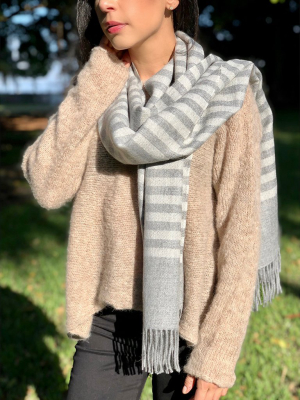 Gray Stripe Baby Alpaca Scarf