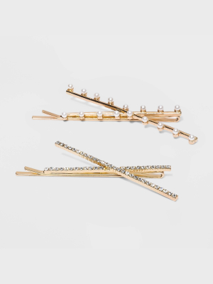 Glass Pearl Bobby Pin Set 2pc - A New Day™ Gold