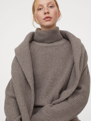 Ribbed Wool Turtleneck Sweater