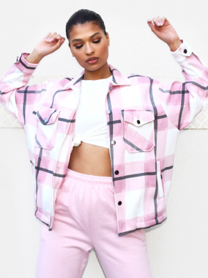 Pink Checked Pocket Front Shacket