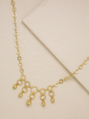 Open Circle 18k Gold Plated Linked Necklace With Ball Charms