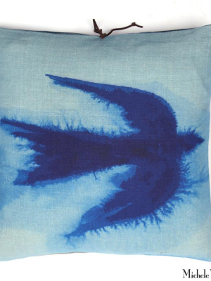 Printed Linen Pillow Flight Blue 18x18