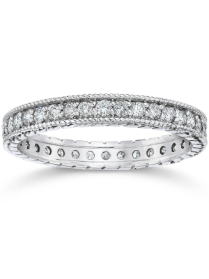 Pompeii3 5/8ct Vintage Diamond Hand Engraved Eternity Ring 14k White Gold