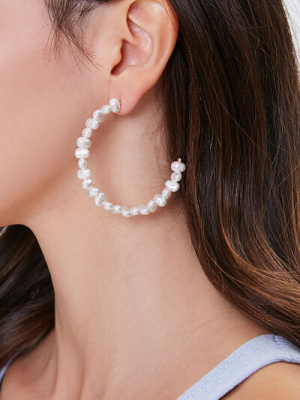 Faux Pearl Hoop Earrings