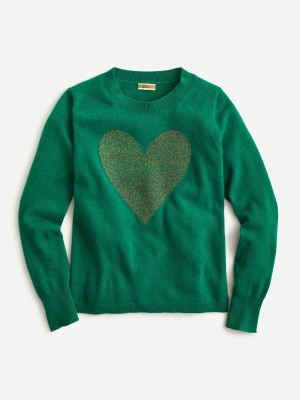 Cashmere Crewneck Sweater With Lurex® Metallic Heart