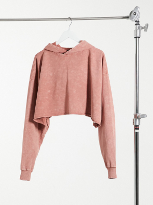 Asos Design Cropped Hoodie In Washed Blush