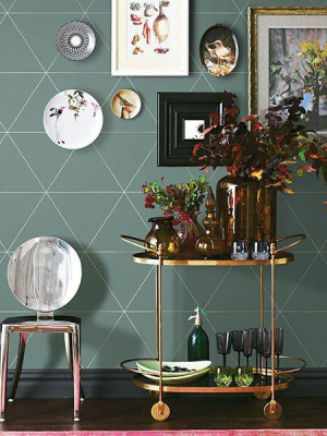 Twilight Geometric Wallpaper In Green From The Moonlight Collection By Brewster Home Fashions