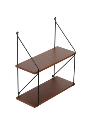 Americanflat Floating Shelf 2 Tiered Made Of Composite Wood With Metal Wire Floating Bracket - Wall Mounted - 15" X 16.25" X 6"