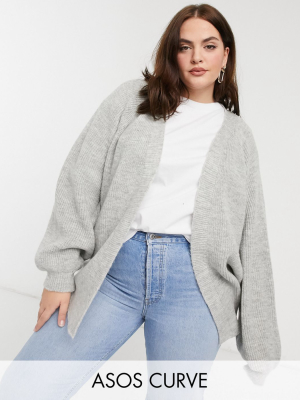 Asos Design Curve Edge To Edge Boxy Cardigan In Gray