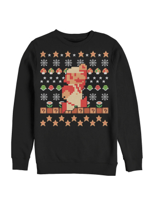 Men's Nintendo Ugly Christmas Super Mario Pixel Sweatshirt