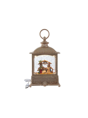 Kurt Adler 8.75" Battery-operated Led Swirl Nativity Scene In Water Lantern